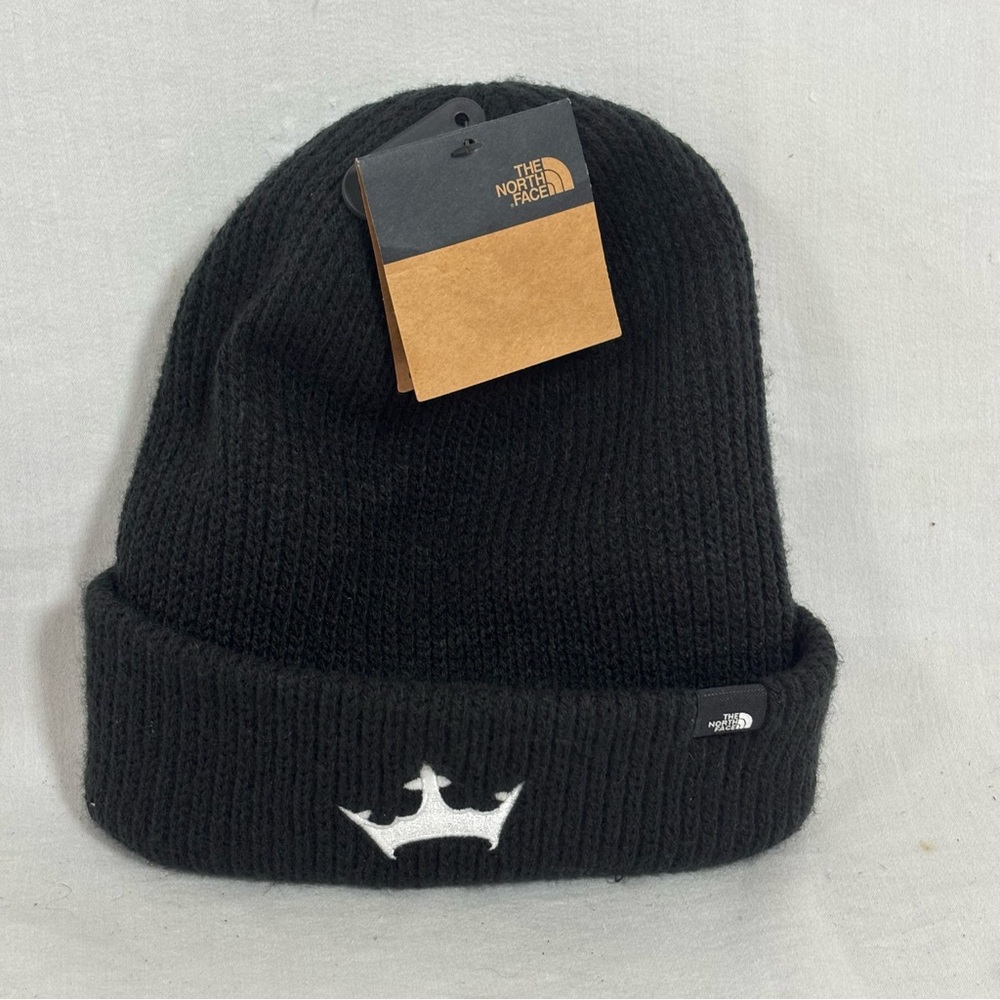 North Face Beanie Black Cuffed W White Stitched Crown New